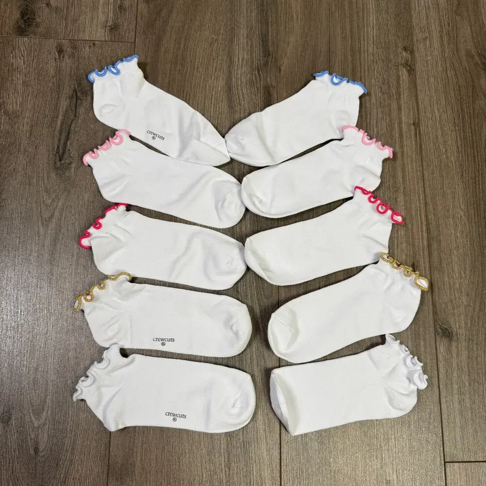 Crewcuts Girls Ruffle Ankle Five Pack Socks US Girl's XL New